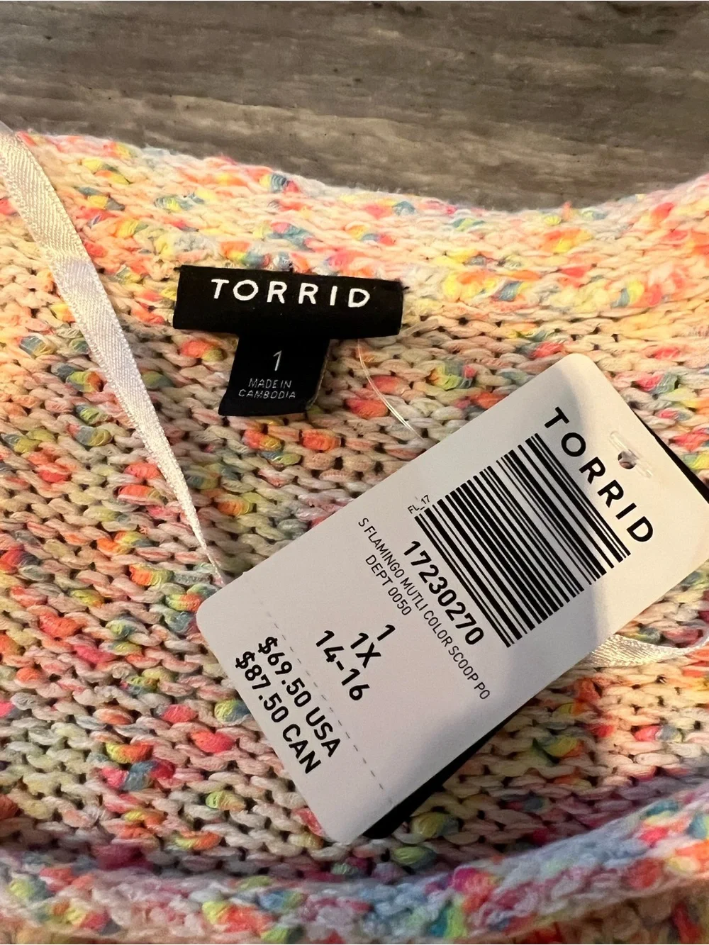 Torrid Multicolor Speckled Crewneck Sweater with Turquoise Flamingo size 1X - Picture 4 of 5